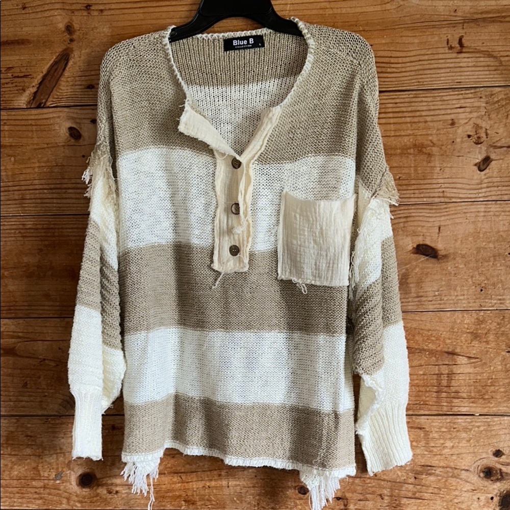 Blue B Collection Fringe Oversized Boho Top